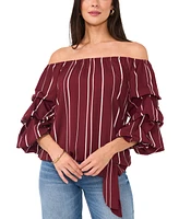 Vince Camuto Women's Striped Off The Shoulder Bubble Sleeve Tie Front Blouse