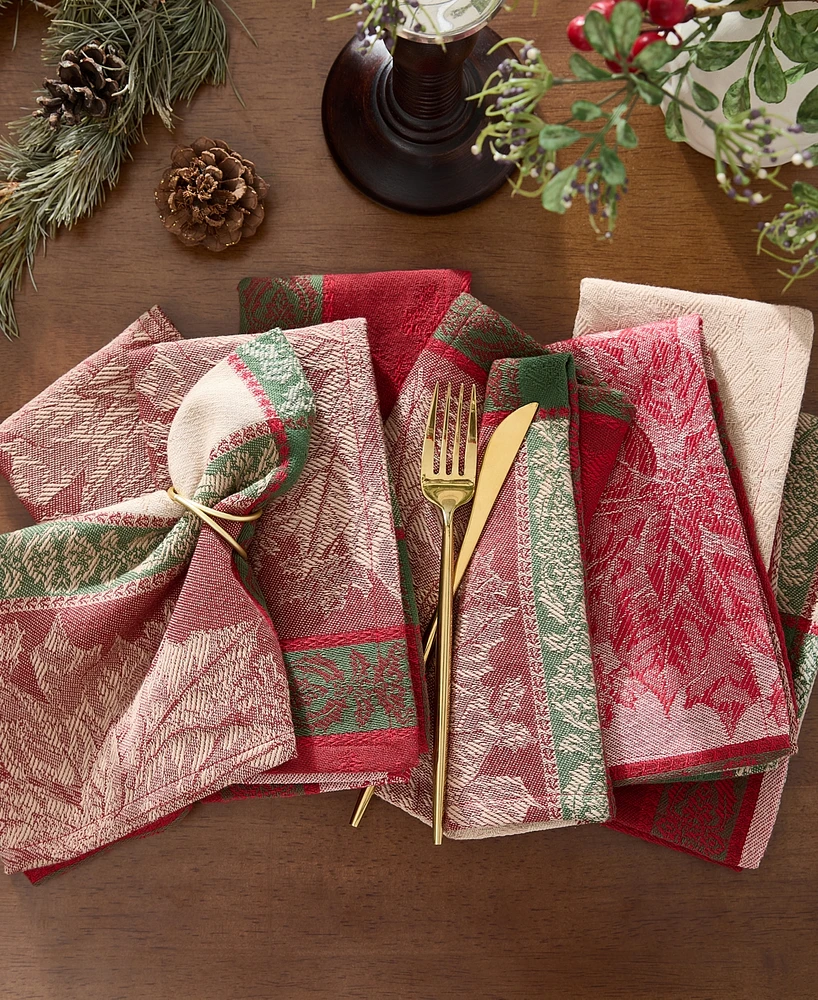 Elrene Prestige Poinsettia Jacquard Napkins 17"x 17", Set of 8