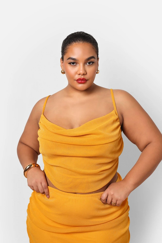Rebdolls Women's Plus Size Bebe Glitter Mesh Cowl Neck Crop Top