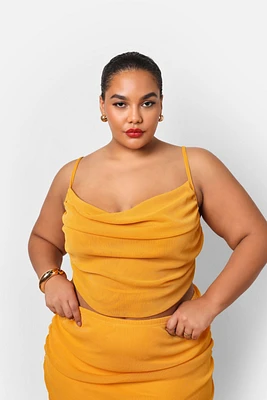 Rebdolls Women's Plus Size Bebe Glitter Mesh Cowl Neck Crop Top