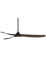 Casa Vieja 70" Kona Wind Large Modern Industrial Indoor Outdoor Ceiling Fan 3 Blade Led Light Remote Control Black Finish Walnut Finish Blades Bedroom