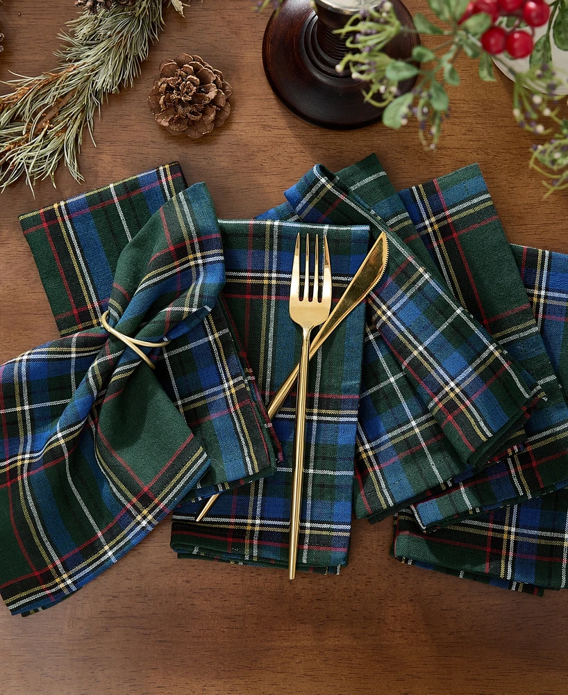 Elrene Stowe Tartan Holiday Plaid Cotton Napkins 17"x 17", Set of 8