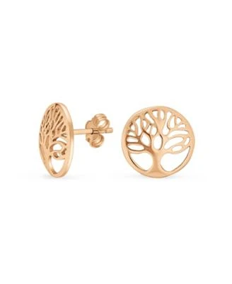Bling Jewelry Small Round Circle Family Tree Of Life Stud Earrings Nature Wishing Tree Rose Gold Plated .925 Sterling Silver