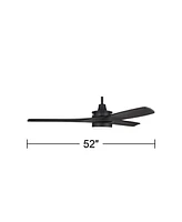 52" Windspun Modern 3 Blade Ceiling Fan with Dimmable Led Light Remote Control Matte Black Solid Wood for Living Room Kitchen House Bedroom Family Din