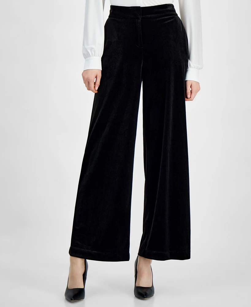 Tahari Asl Women's Mid-Rise Velvet Wide-Leg Pants