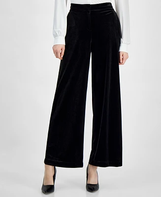 Tahari Asl Women's Mid-Rise Velvet Wide-Leg Pants