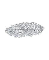 Bling Jewelry Feminine Pave Crystal Fashion Gatsby Art Deco Style Cluster of Floral Roses Scarf Brooch Pin For Women Silver Plated Brass