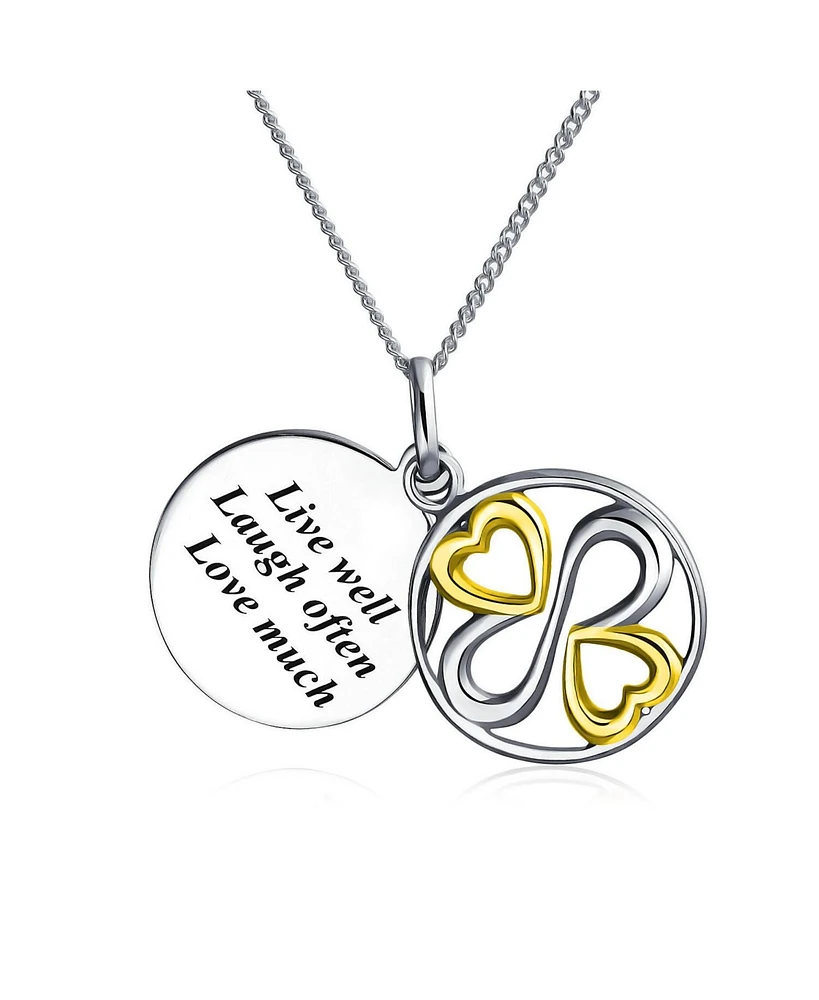 Bling Jewelry Ayllu Amulet Talisman Intertwine Symbol Live Well Laugh Often Love Much Inspirational Words Disc Pendant Necklace Two Tone Sterling Silv