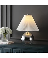 Jonathan Y Louisa 22.5" Mid-Century Modern Round Glass/Iron Pleated Shade Led Table Lamp, Smoke Gradient/Chrome