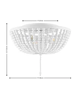 Jonathan Y Allison 15" 3-Light Shabby Chic Farmhouse Wood Beaded/Metal Led Flush Mount, White