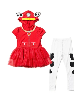 Paw Patrol Girls Hooded Cosplay T-Shirt Dress and Leggings Outfit Set to (2T