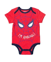 Marvel Baby Boys Avengers Hulk Captain America Spider-Man Bodysuit Pants and Hat 3 Piece Outfit Set Newborn to