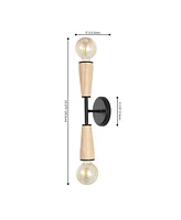 Jonathan Y Katia 5.13" 2-Light Modern Designer Iron/Wood Double Sided Hourglass Led Sconce, Light Brown/Black