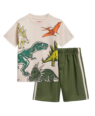 Funstuff Toddler Boys Graphic Construction Dinosaur Video Game Astronaut Monster Truck T-Shirt & Mesh Shorts Outfit to