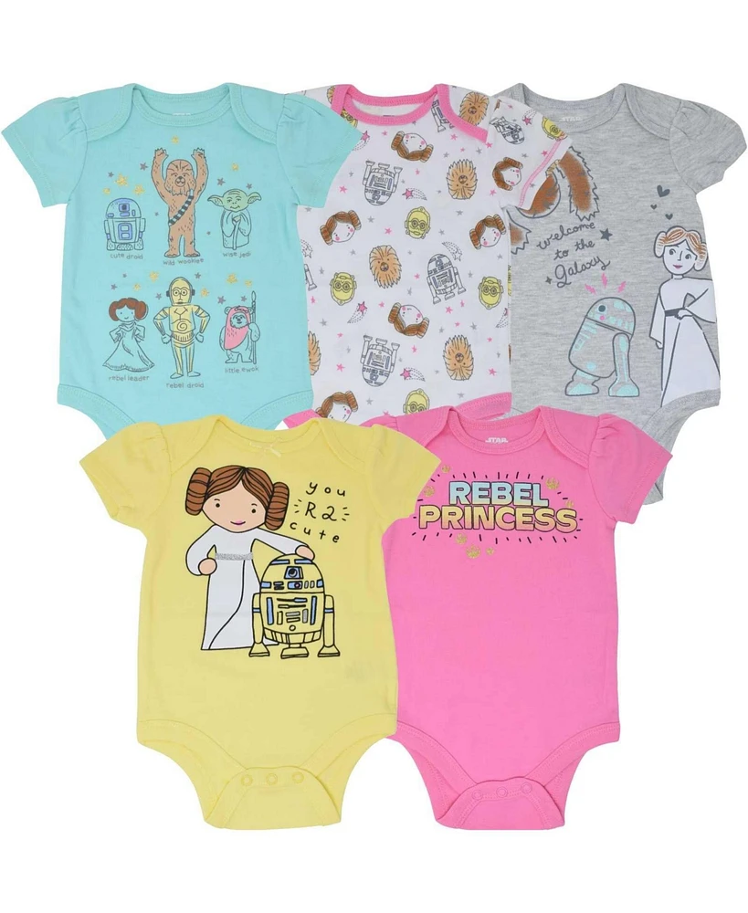 Starwars Baby Girls Star Wars The Mandalorian 5 Pack Short Sleeve Bodysuits Newborn to