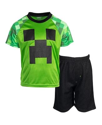 Minecraft Boys Skeleton Enderman Zombie T-Shirt and Mesh Shorts Outfit Set to