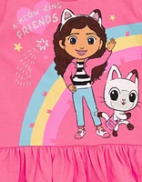 Dreamworks Gabby's Dollhouse Girls Pandy Paws Baby Box Cakey Cat Peplum T-Shirt and Leggings Outfit Set to