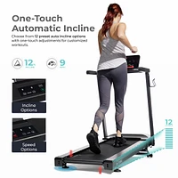 Sunny Health & Fitness Interactive Slim Folding Treadmill with 12-Level Auto Incline, Advanced Brushless Motor & Free SunnyFit App via Bluetooth  