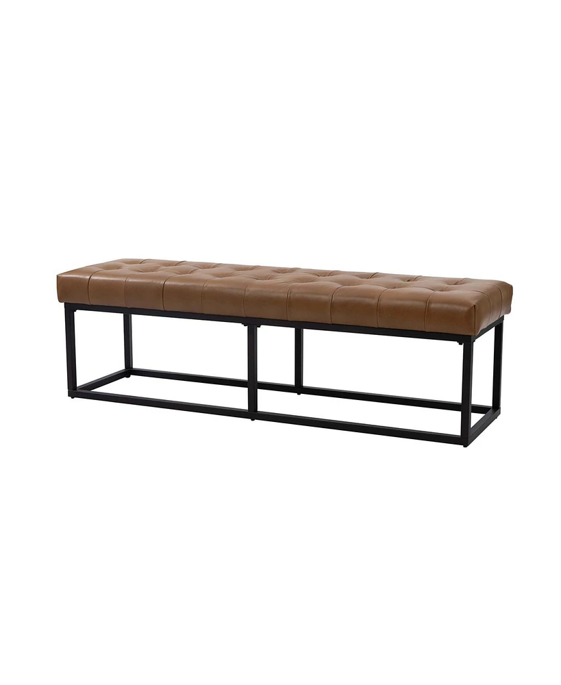 Hulala Home Alicia Classic 60" Wide Bedroom Bench with Genuine Leather Top Cushion and Metal Base