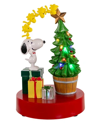 Kurt Adler Peanuts Snoopy and Woodstock Light Up and Musical Tree Table Piece, 7.7 Inches