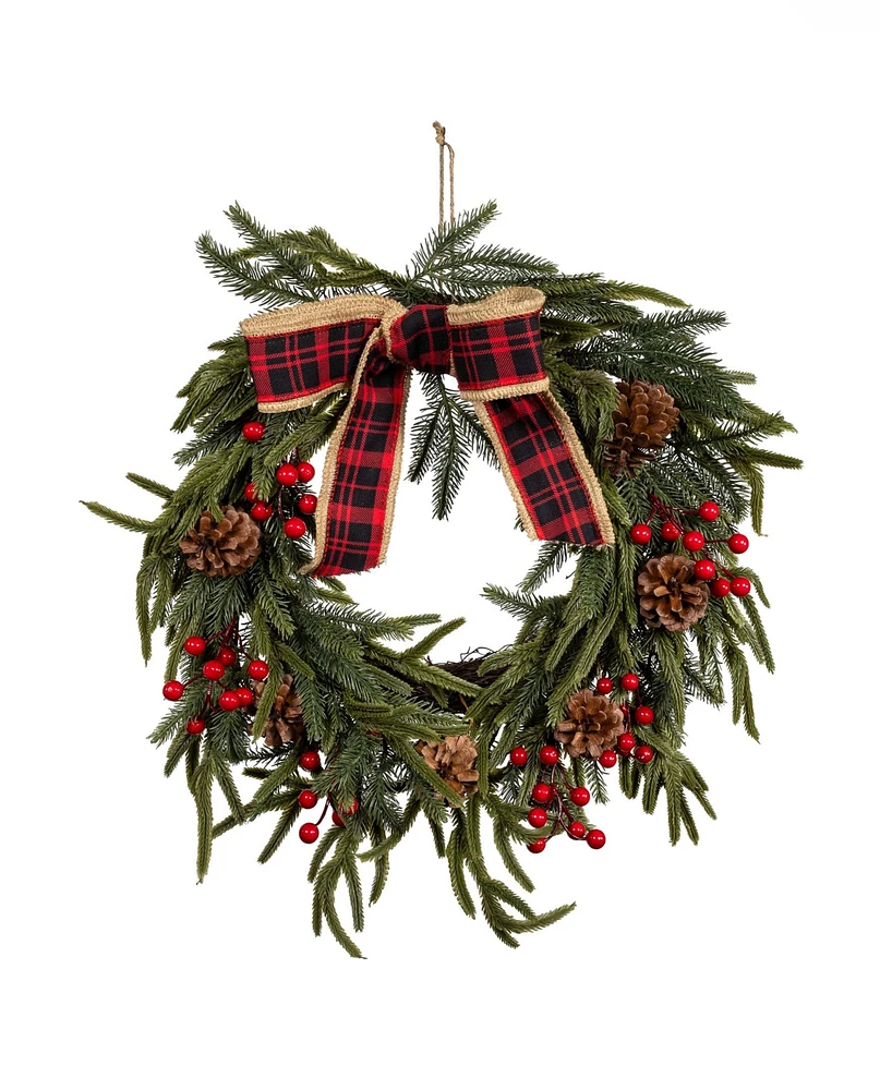 Kurt Adler Unlit Berries and Pinecone Rattan Wreath