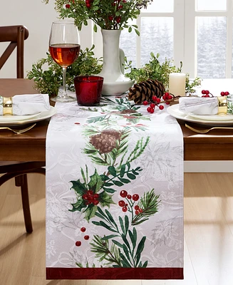 Elrene Holly Berry Flourish Holiday Fabric Table Runner, 70"x 14"