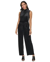 Calvin Klein Women's Tie-Waist Velvet Sleeveless Jumpsuit