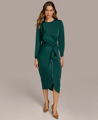 Donna Karan New York Women's Jewel-Neck Ruffle-Front Dress