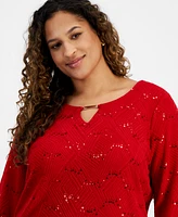 Jm Collection Plus Disco Dot Jacquard Top, Created for Macy's