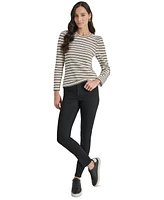 Dkny Jeans Petite Striped Round-Neck Puff-Shoulder Top