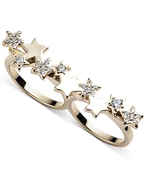 Emily in Paris Gold-Tone Cubic Zirconia Star Two Finger Ring