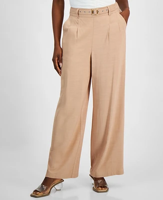 Bar Iii Women's Belted High-Rise Wide-Leg Pants, Exclusively at Macy's