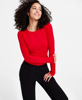 Bar Iii Women's Long-Sleeve Crewneck Jersey Top, Created for Macy's