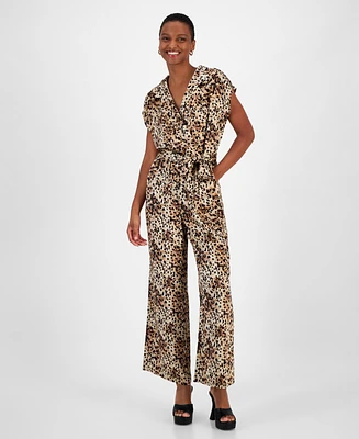 Bar Iii Women's Printed Faux-Wrap Straight-Leg Jumpsuit, Created for Macy's