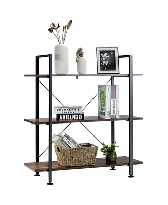 Gymax 3-Tier Bookshelf Industrial Bookcase Display Shelf Storage Rack Rustic Brown