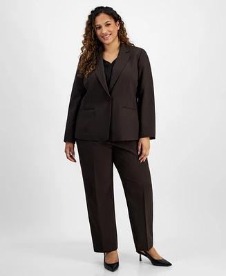 Le Suit Plus Notch-Collar One-Button Pantsuit