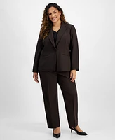 Le Suit Plus Notch-Collar One-Button Pantsuit