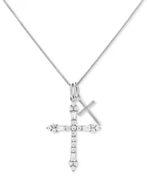 Holiday Lane Cubic Zirconia Two Cross Pendant Necklace in Sterling Silver, 16" + 2" extender, Created for Macy's