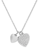 Holiday Lane Cubic Zirconia Two Heart Pendant Necklace in Sterling Silver, 16" + 2" extender, Created for Macy's