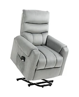 Homcom Electric Power Lift Recliner, Velvet Touch Upholstered Vibration Massage Chair with Remote Controls & Side Storage Pocket, Grey