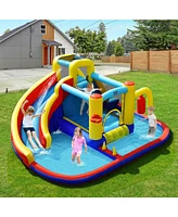 Inolait 7-in-1 Inflatable Water Slide Bounce Castle with Splash Pool and Climbing Wall without Blower