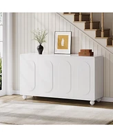 Tribesigns Buffet Cabinet with Storage, 55.12" White Sideboard Cabinet with 4 Doors, Wood Sideboard Buffet Cabinet with Adjustable Shelves for Living