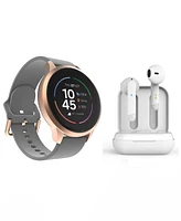 iTouch Sport 4 Unisex Silicone Strap Smartwatch 43.2mm with Wireless Earbuds Bundle Set