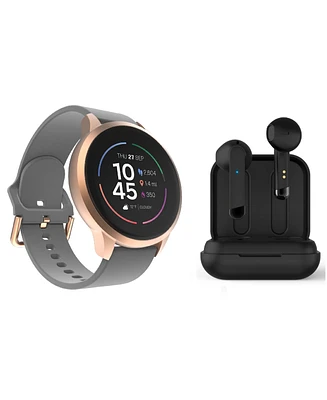 iTouch Sport 4 Unisex Silicone Strap Smartwatch 43.2mm with Wireless Earbuds Bundle Set