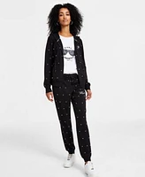 Karl Lagerfeld Paris Womens Faux Pearl Embellished Hoodie Logo T Shirt Jogger Pants