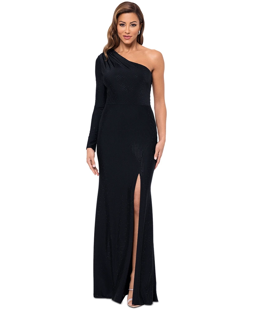 Xscape Women's Embellished One-Shoulder Jersey Gown