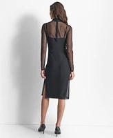 Dkny Women's Turtleneck Long-Sleeve Mesh Dress