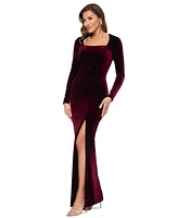 Xscape Women's Long-Sleeve Front-Slit Velvet Gown