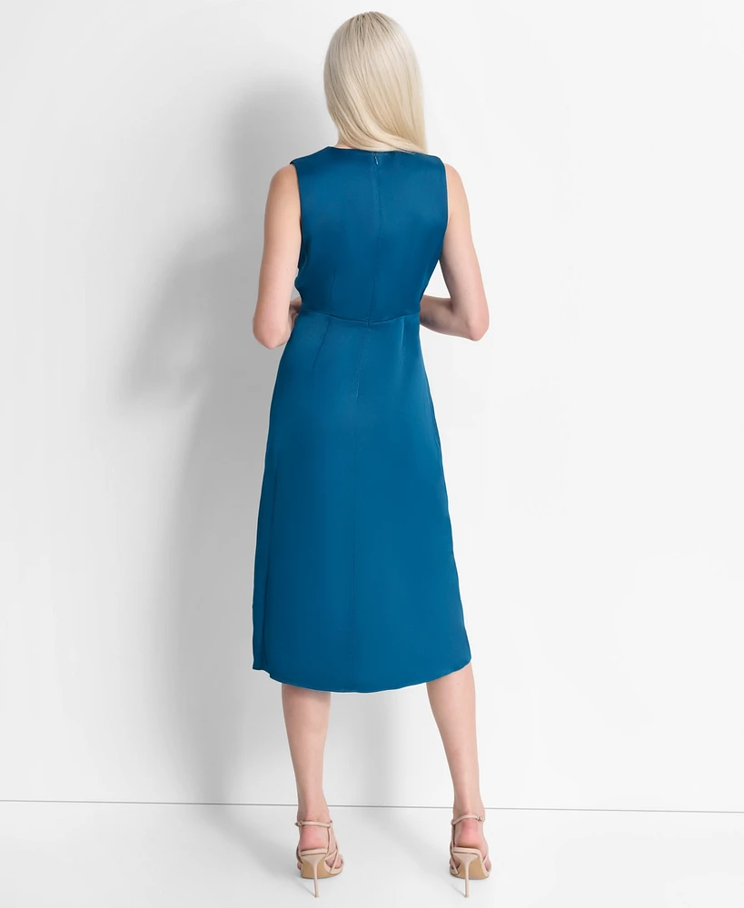 Dkny Women's Side-Ruffle Jewel-Neck Midi Dress