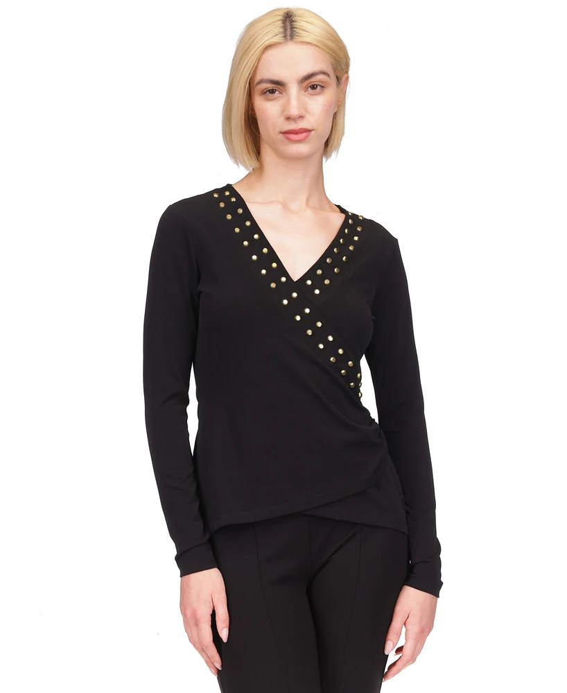 Michael Kors Women's Astor Studded Faux-Wrap Top